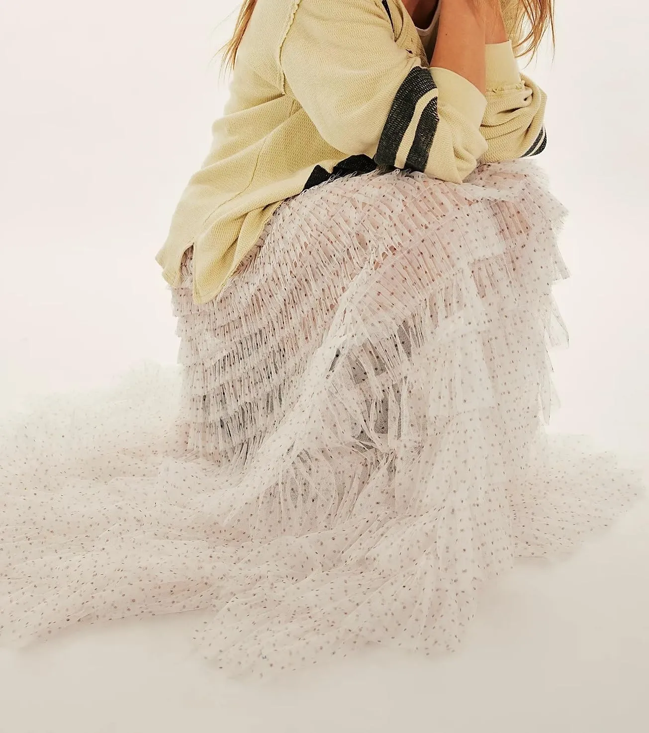 Seyumixi Women Y2k Ruffle Flowy Long Skirt Elastic A Line Tiered Maxi Skirts See Through Mesh Layering Slip Underskirt