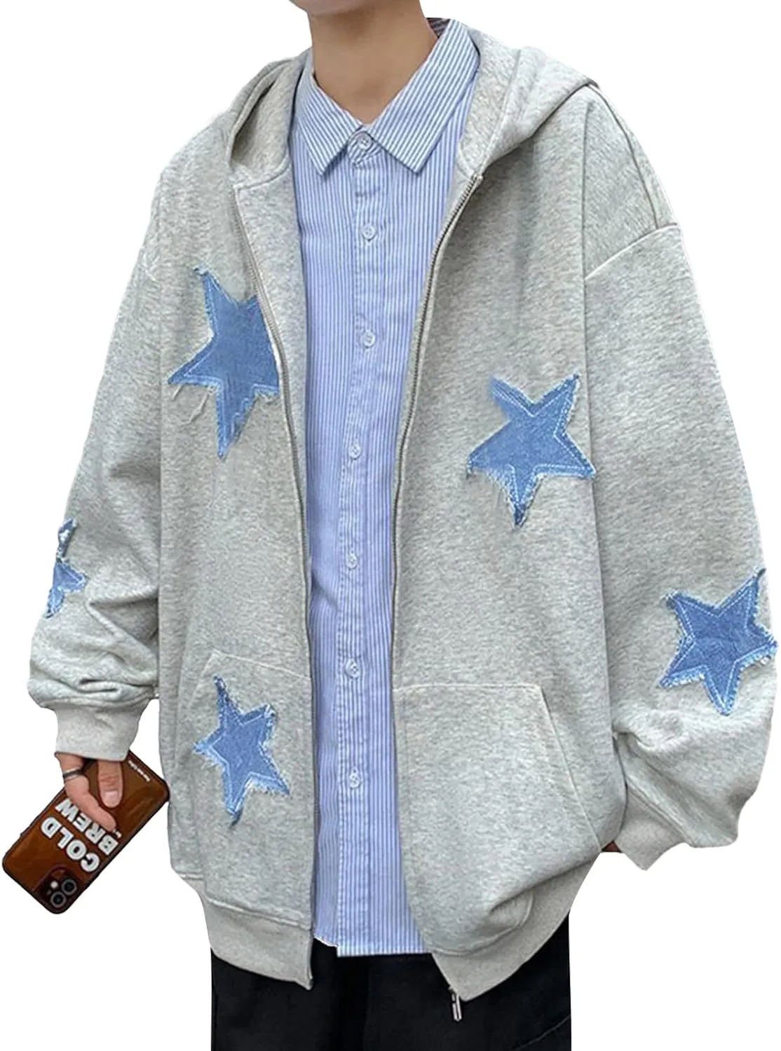 Seyurigaoka Women Y2K Star Zip Up Hoodie Retro Harajuku Oversized Gothic Hip Hop Sweatshirts Grunge Jacket Streetwear