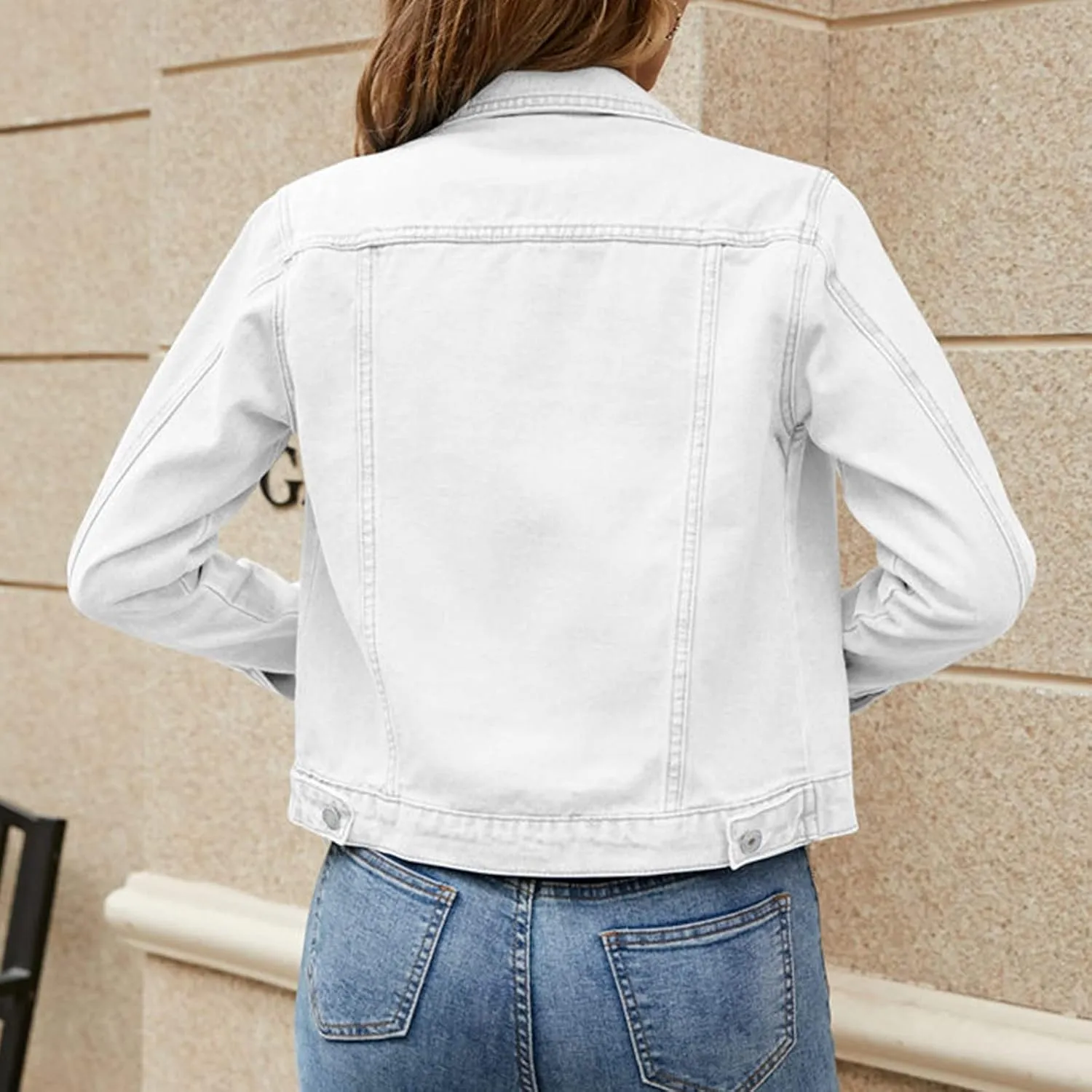 SHAOBGE Denim Duster Jacket for Women Women's Basic Solid Color Button Down Denim Cotton Jacket Stretch Jean Jackets for