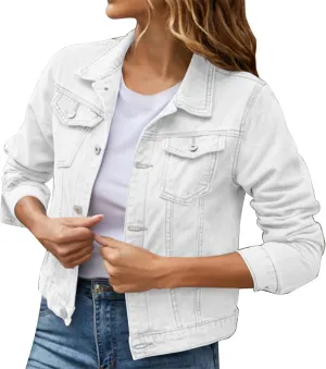 SHAOBGE Denim Duster Jacket for Women Women's Basic Solid Color Button Down Denim Cotton Jacket Stretch Jean Jackets for