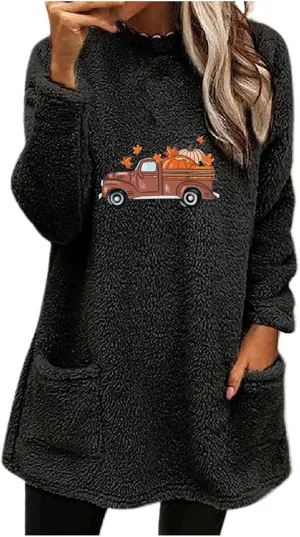 SHAOBGE Hoodies for Women Fleece Linend Warm Sweatshirt Hoodies Long Sleeve Tunic Pullover with Pockets Warm Winter Hoodies