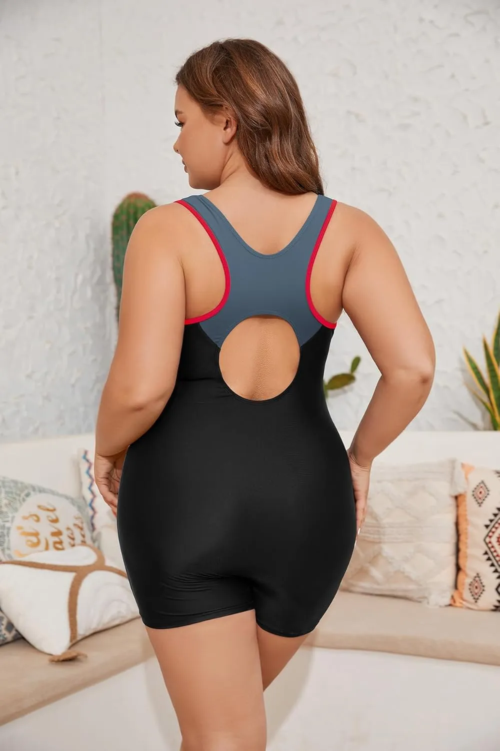 SHEKINI Women Plus Size One Piece Athletic Bathing Suit Boyleg One Piece Swimsuit Sporty Plus Size 1 Piece Swimwear
