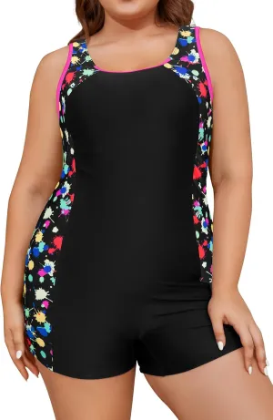 SHEKINI Women Plus Size One Piece Athletic Bathing Suit Boyleg One Piece Swimsuit Sporty Plus Size 1 Piece Swimwear