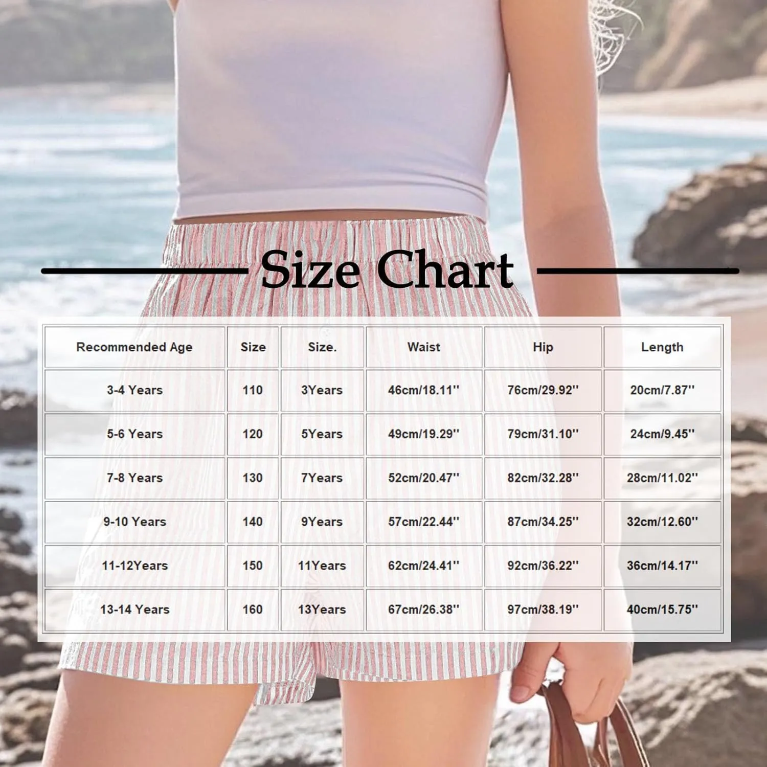 Shorts for Teen Girls Trendy Striped High Waisted Elastic Beach Casual Shorts Basic Summer Pants with Pockets