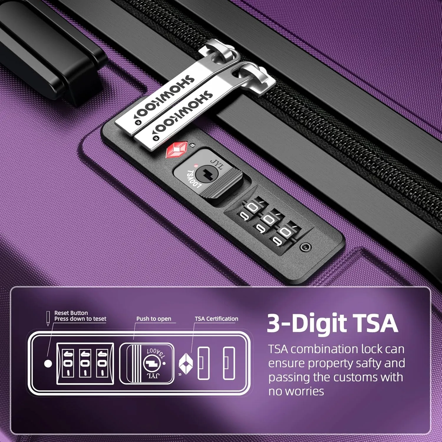 SHOWKOO Luggage Sets Expandable PC ABS Durable Suitcase Sets Double Wheels TSA Lock 4 Piece Luggage Set Purple