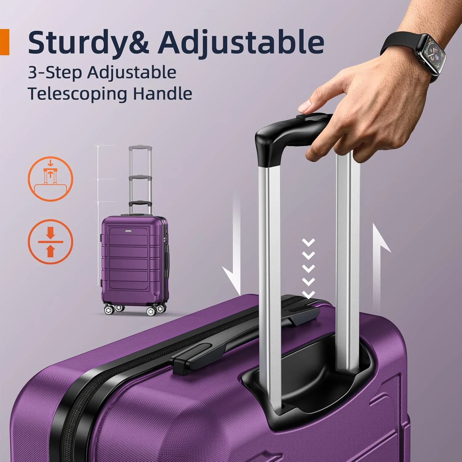 SHOWKOO Luggage Sets Expandable PC ABS Durable Suitcase Sets Double Wheels TSA Lock 4 Piece Luggage Set Purple