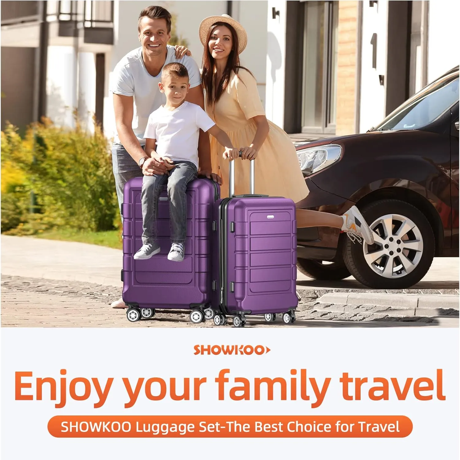 SHOWKOO Luggage Sets Expandable PC ABS Durable Suitcase Sets Double Wheels TSA Lock 4 Piece Luggage Set Purple