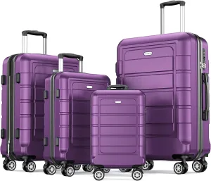 SHOWKOO Luggage Sets Expandable PC ABS Durable Suitcase Sets Double Wheels TSA Lock 4 Piece Luggage Set Purple
