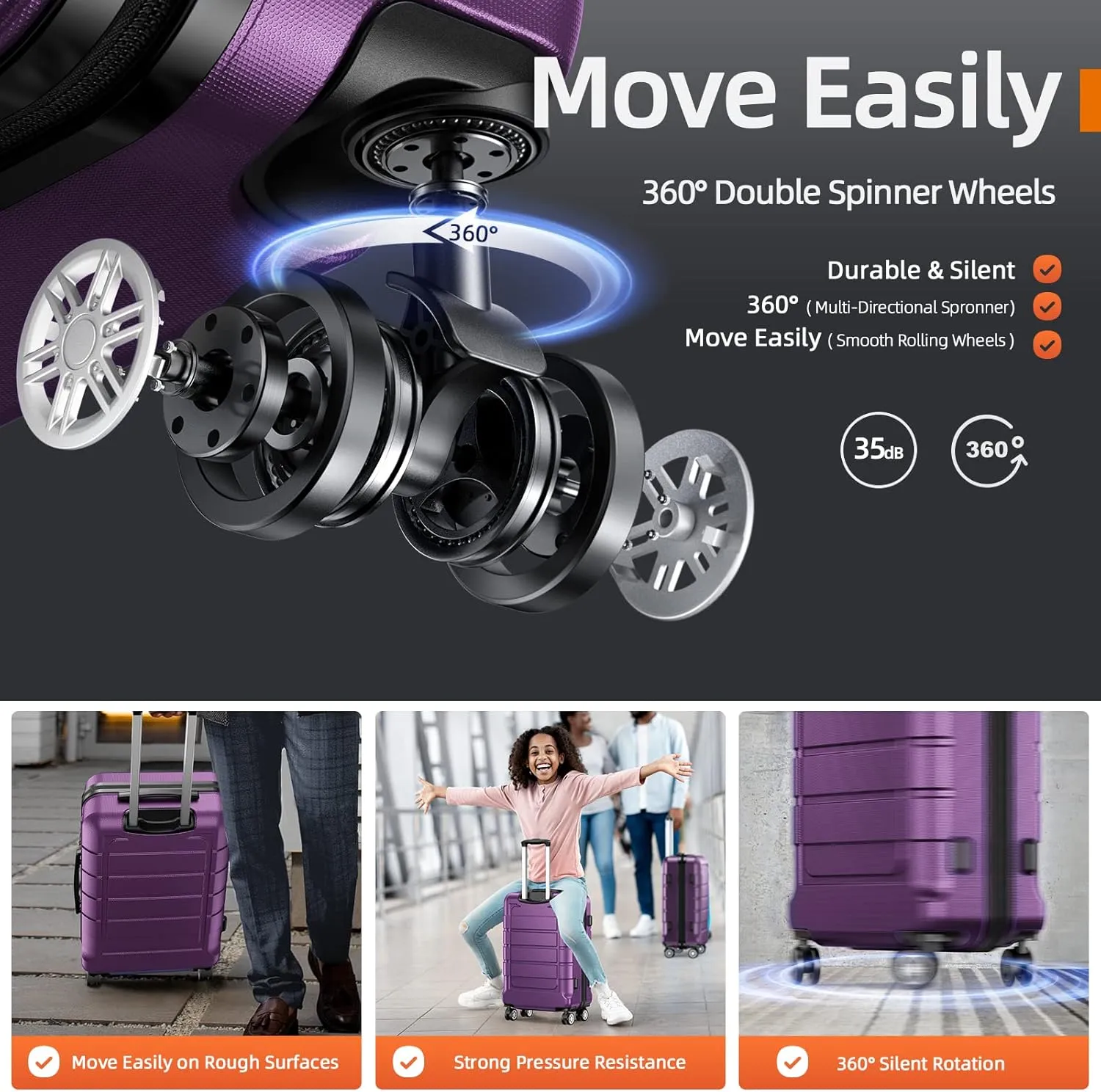 SHOWKOO Luggage Sets Expandable PC ABS Durable Suitcase Sets Double Wheels TSA Lock 4 Piece Luggage Set Purple