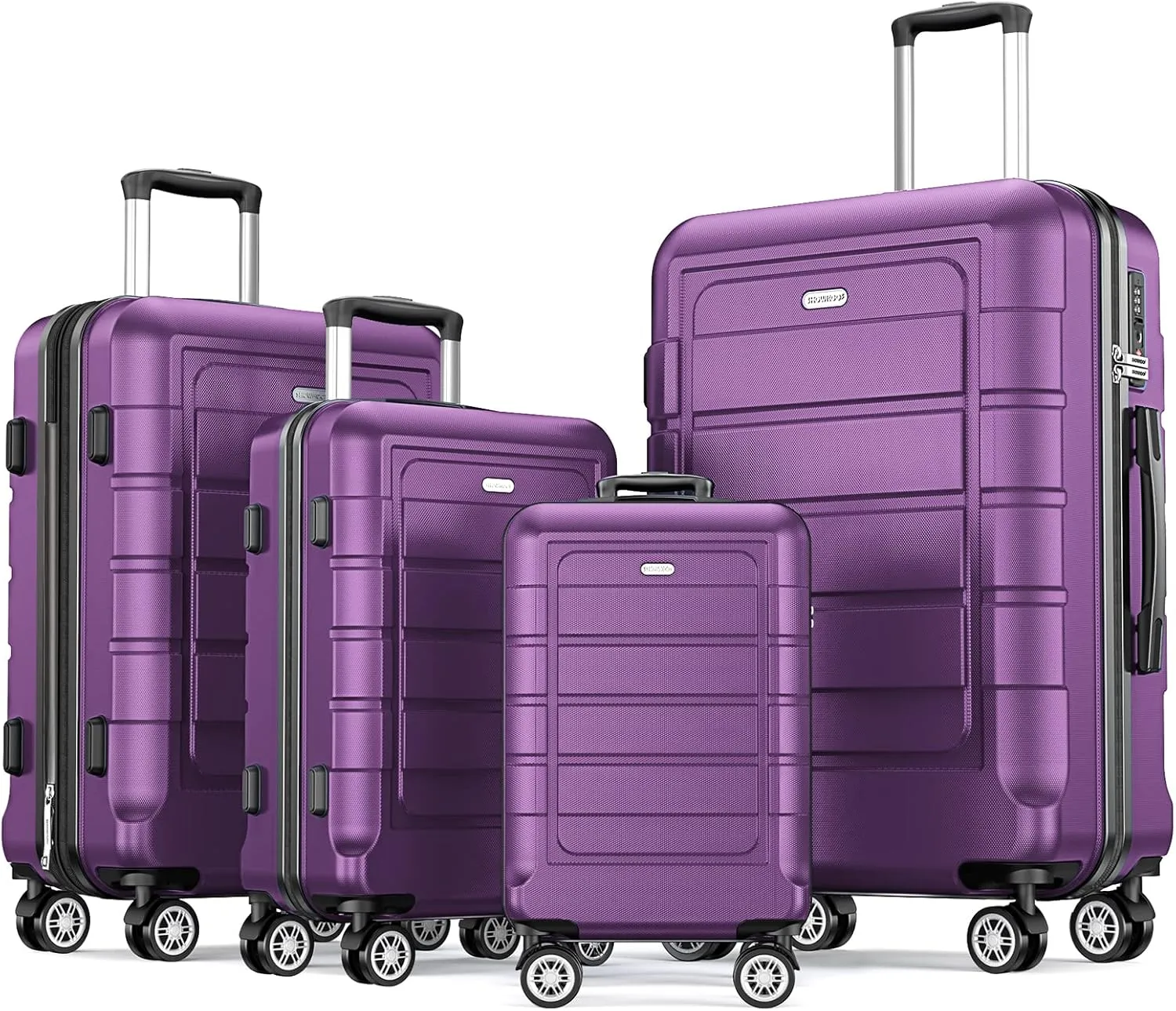 SHOWKOO Luggage Sets Expandable PC ABS Durable Suitcase Sets Double Wheels TSA Lock 4 Piece Luggage Set Purple
