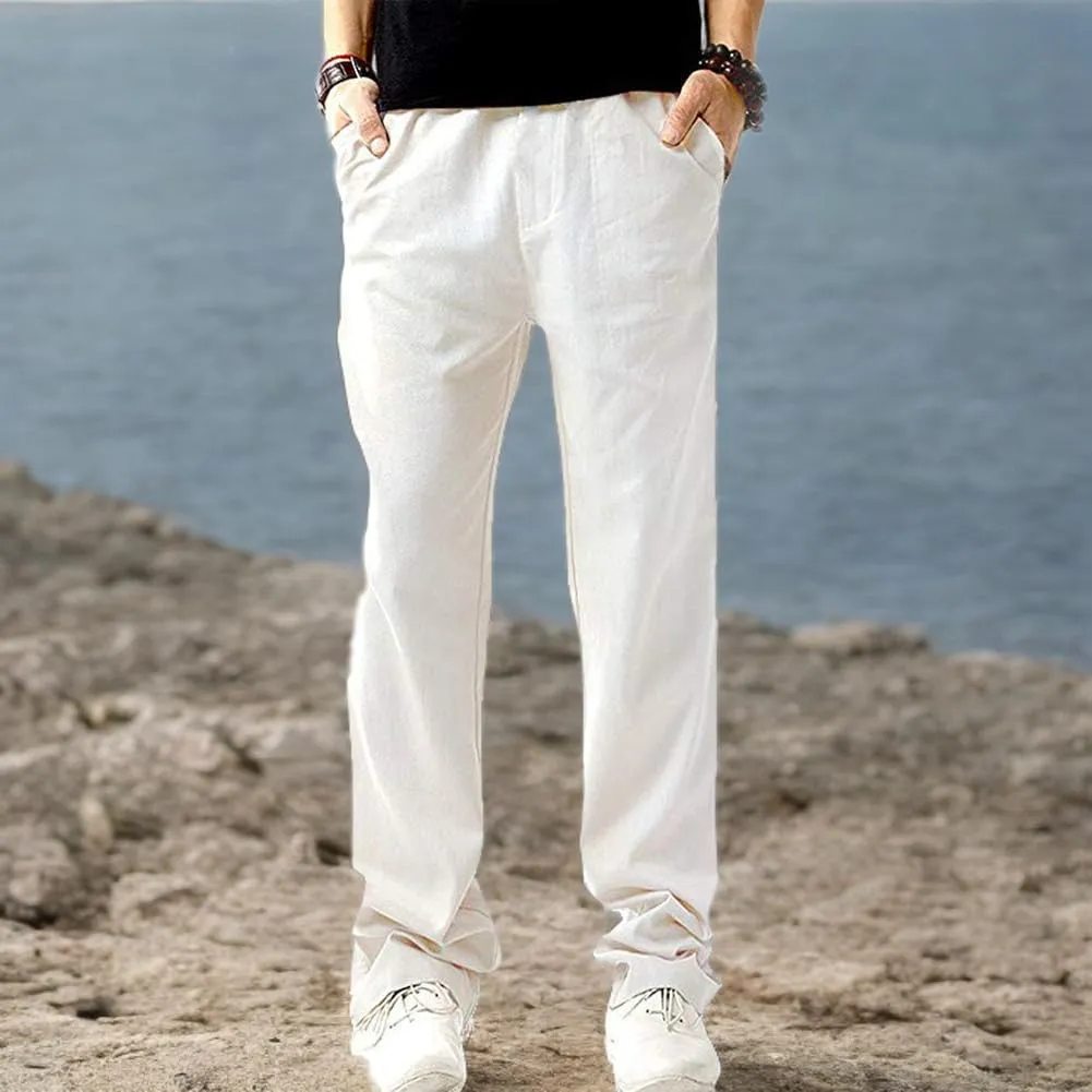 SIR7 Men's Linen Casual Lightweight Drawstrintg Elastic Waist Summer Beach Pants