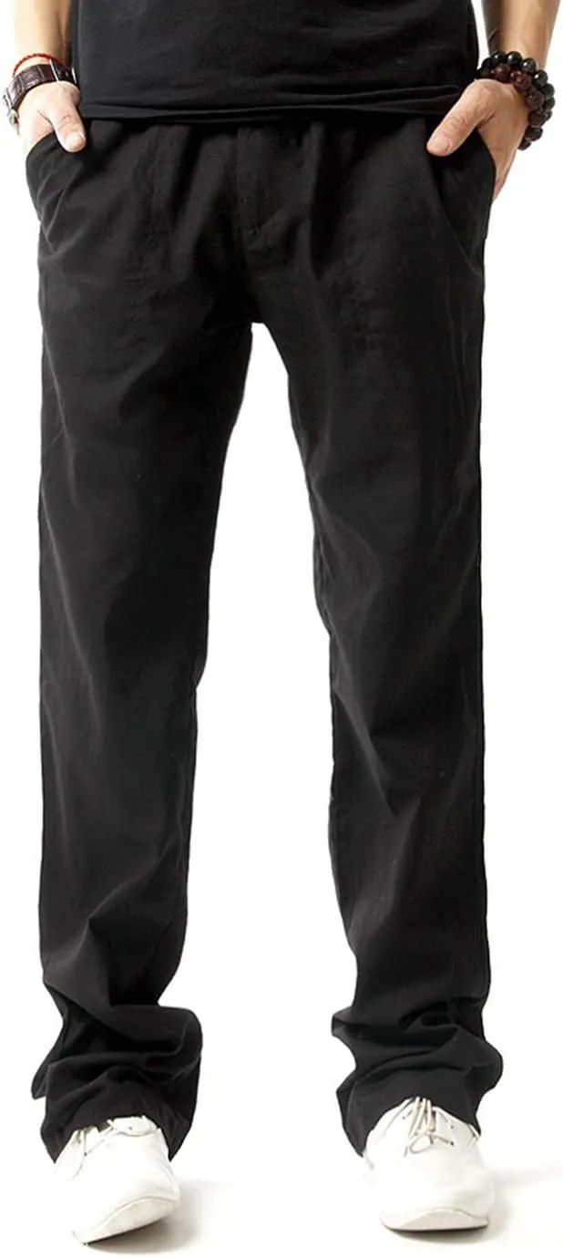 SIR7 Men's Linen Casual Lightweight Drawstrintg Elastic Waist Summer Beach Pants
