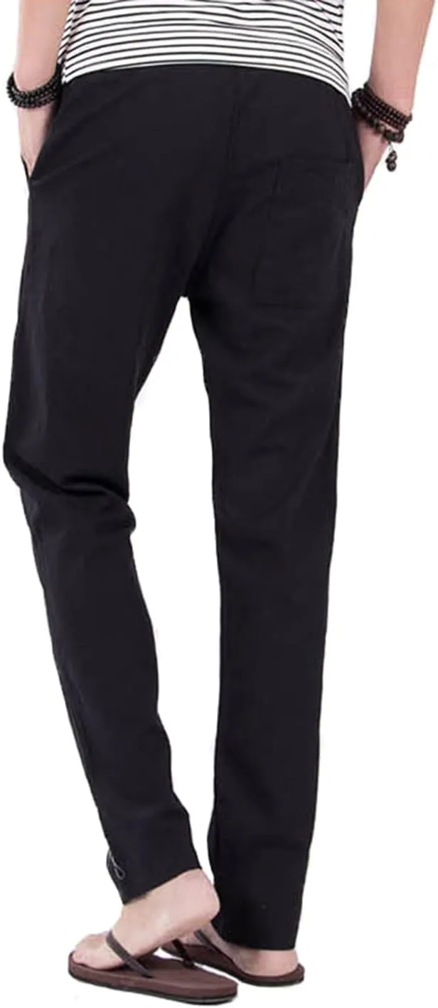 SIR7 Men's Linen Casual Lightweight Drawstrintg Elastic Waist Summer Beach Pants