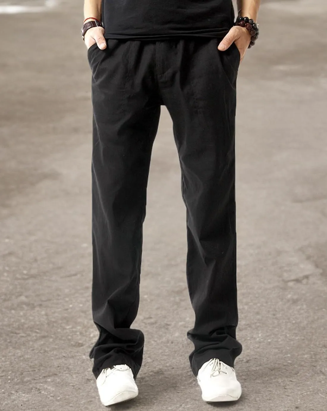 SIR7 Men's Linen Casual Lightweight Drawstrintg Elastic Waist Summer Beach Pants