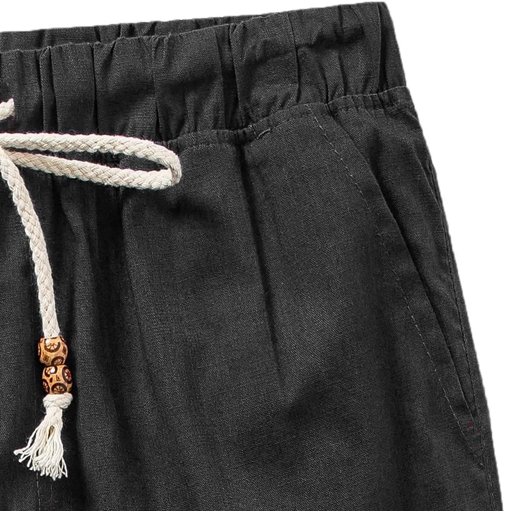SIR7 Men's Linen Casual Lightweight Drawstrintg Elastic Waist Summer Beach Pants