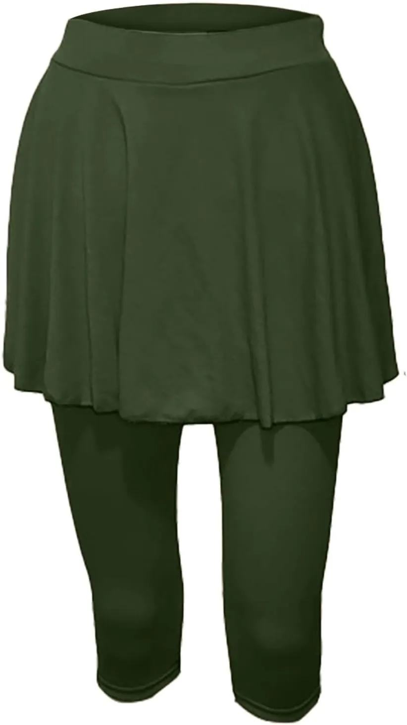 Skirted Leggings for Women 2025 Plus Size Tennis Golf Short Skort Capris Gym Tennis Yoga Athletic Legging with Skirts