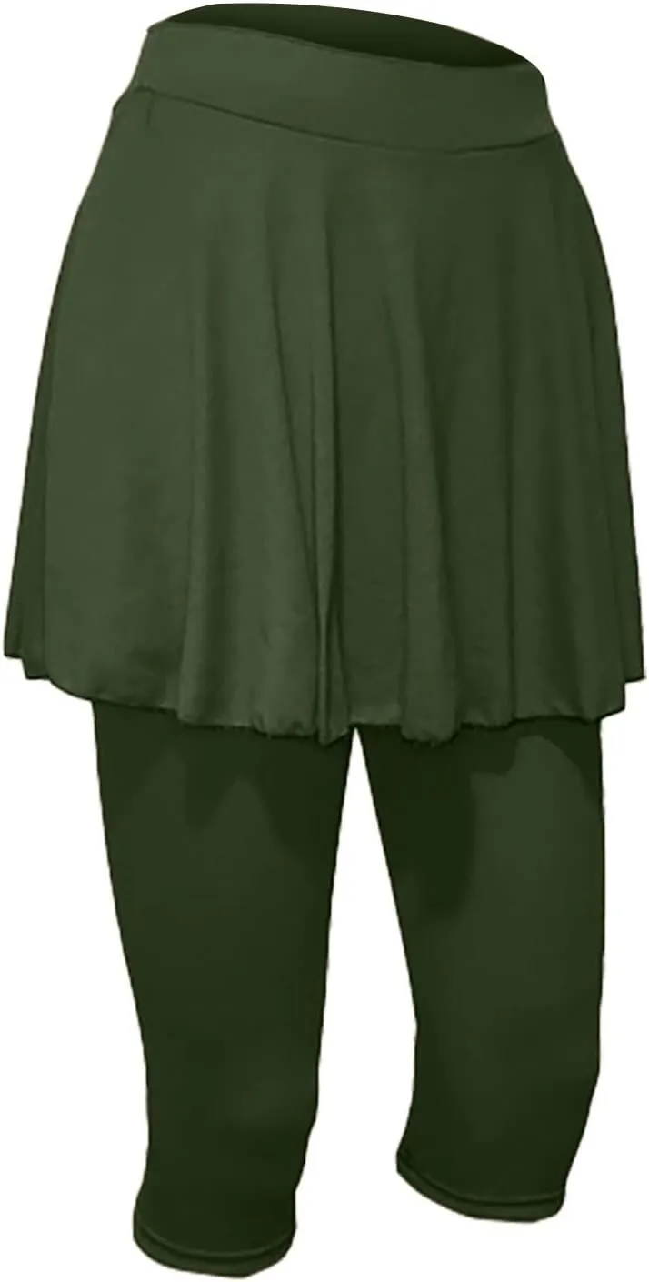 Skirted Leggings for Women 2025 Plus Size Tennis Golf Short Skort Capris Gym Tennis Yoga Athletic Legging with Skirts