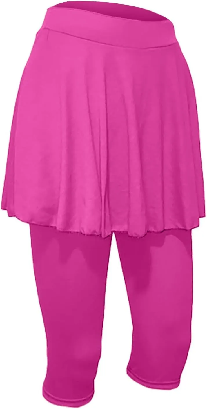 Skirted Leggings for Women 2025 Plus Size Tennis Golf Short Skort Capris Gym Tennis Yoga Athletic Legging with Skirts