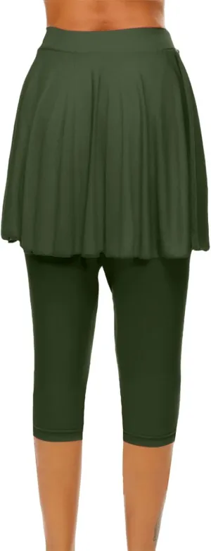 Skirted Leggings for Women 2025 Plus Size Tennis Golf Short Skort Capris Gym Tennis Yoga Athletic Legging with Skirts