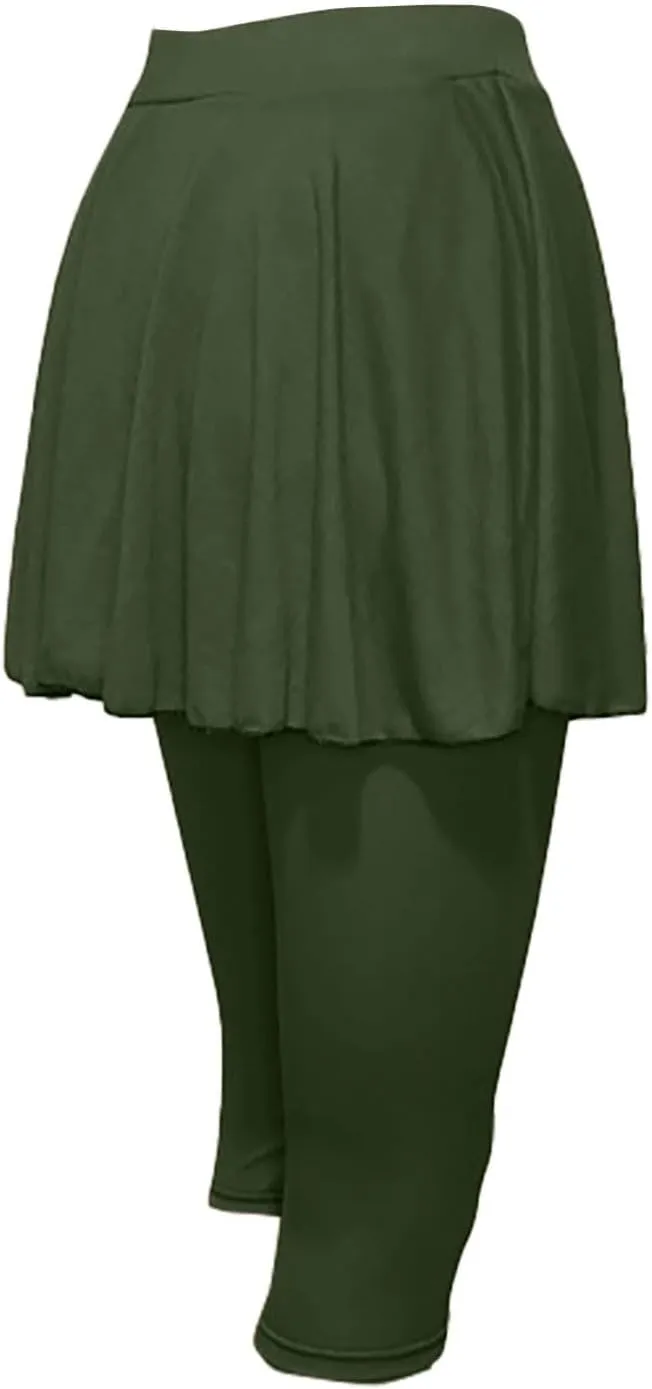 Skirted Leggings for Women 2025 Plus Size Tennis Golf Short Skort Capris Gym Tennis Yoga Athletic Legging with Skirts