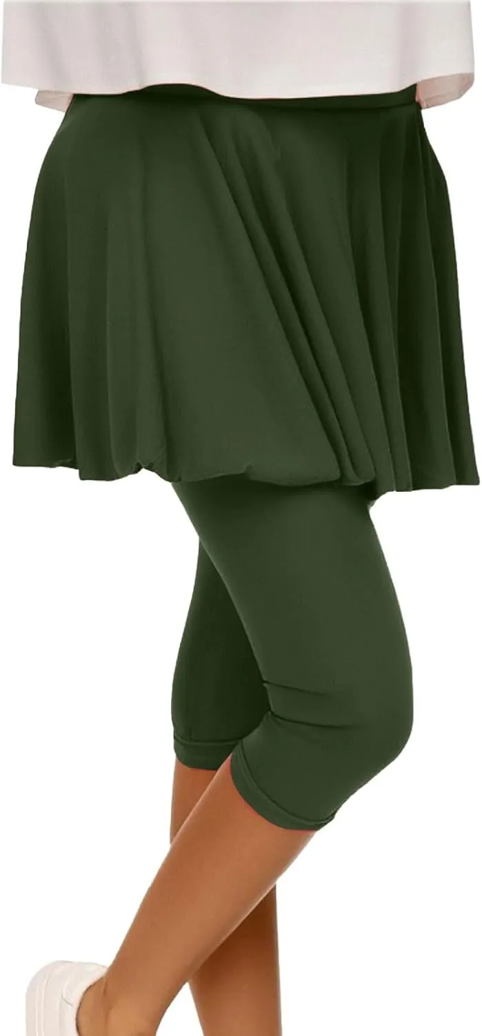 Skirted Leggings for Women 2025 Plus Size Tennis Golf Short Skort Capris Gym Tennis Yoga Athletic Legging with Skirts