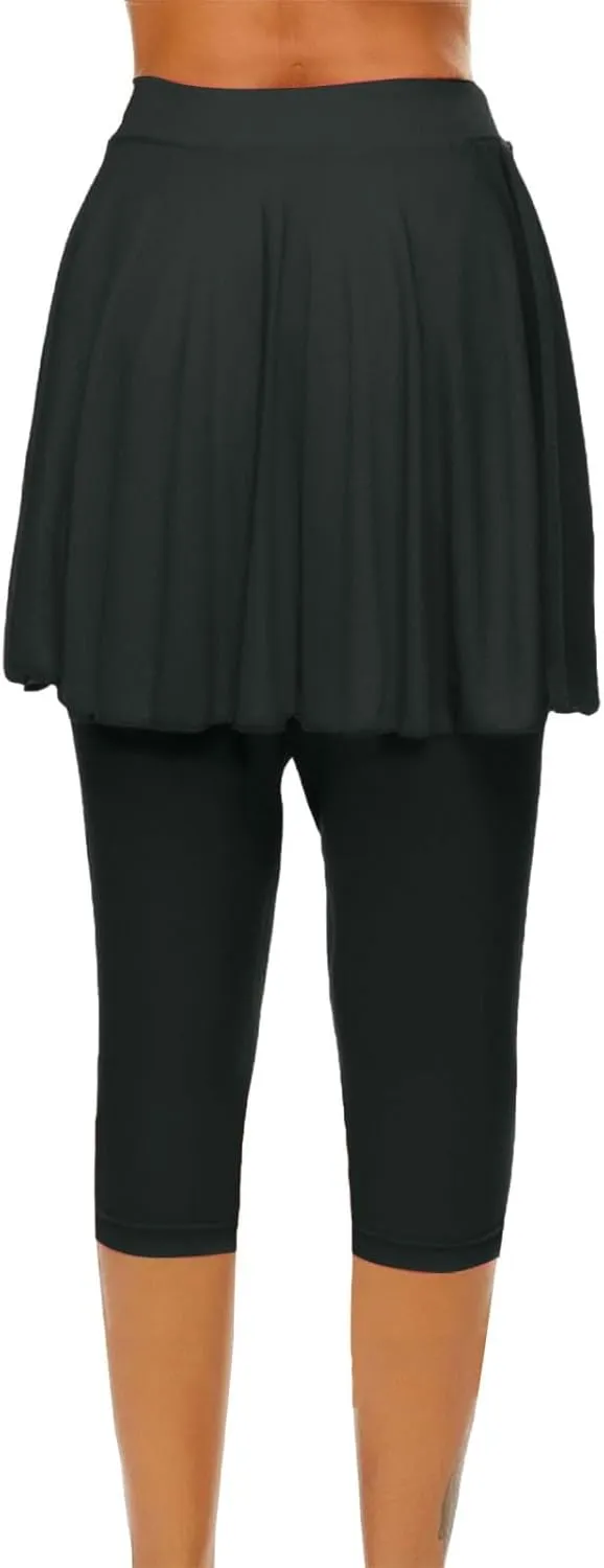 Skirted Leggings for Women 2025 Plus Size Tennis Golf Short Skort Capris Gym Tennis Yoga Athletic Legging with Skirts