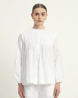 Sleek Peplum Duo White  Linen Top (Without Bottoms)
