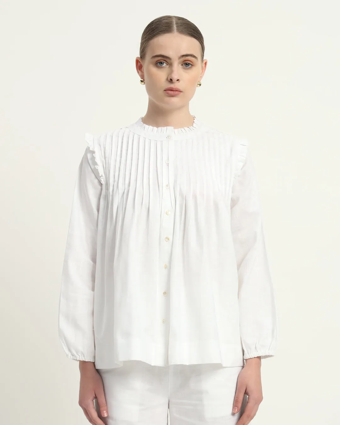 Sleek Peplum Duo White  Linen Top (Without Bottoms)