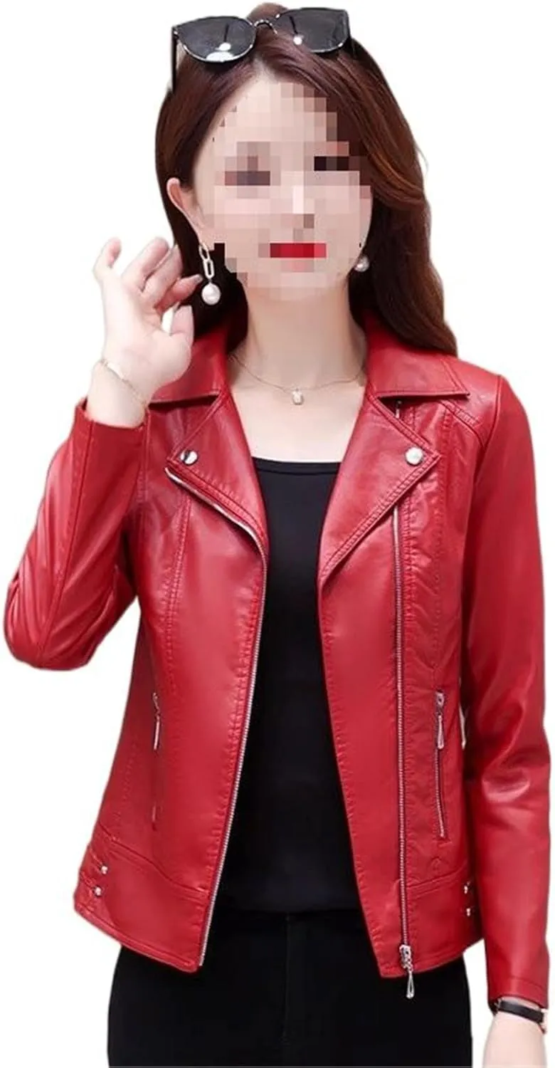 Slim-Fit PU Leather Jacket for Women Spring Fall Blazer Short Jacket Stylish Trendy Outerwear