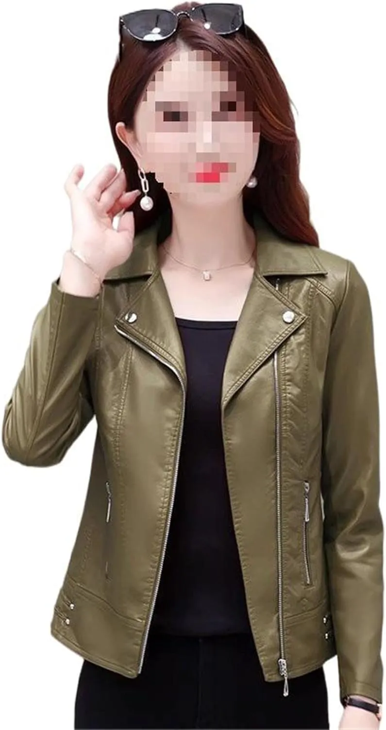 Slim-Fit PU Leather Jacket for Women Spring Fall Blazer Short Jacket Stylish Trendy Outerwear