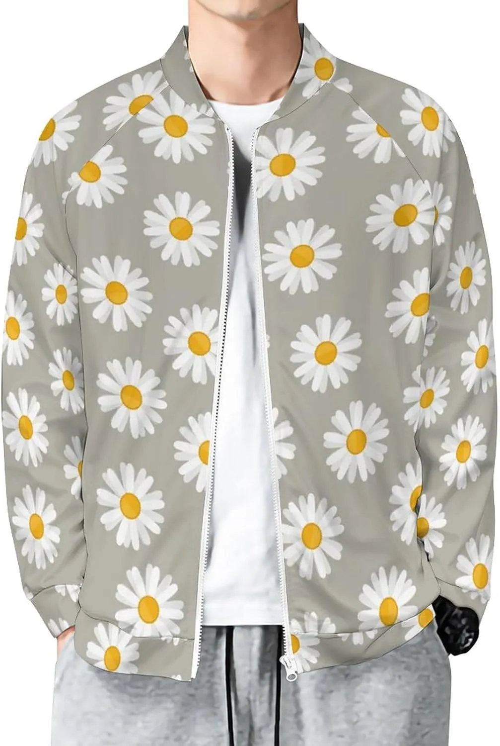 Small Daisy Flower Lightweight Bomber Jacket Men Golf Fashion Coat Track Jackets Casual Windbreaker Shirt