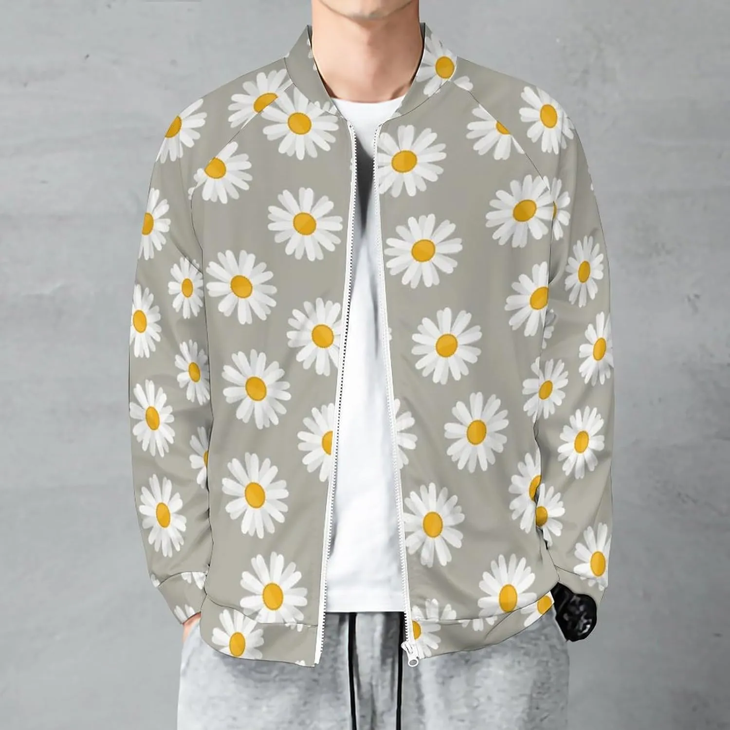 Small Daisy Flower Lightweight Bomber Jacket Men Golf Fashion Coat Track Jackets Casual Windbreaker Shirt
