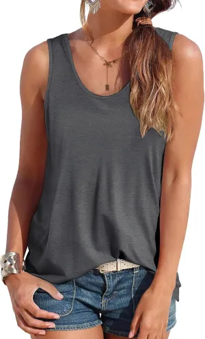 Smile Fish Women Scoop Neck Flowy Loose Fit Tank Top Sleeveless Summer Tops Shirts