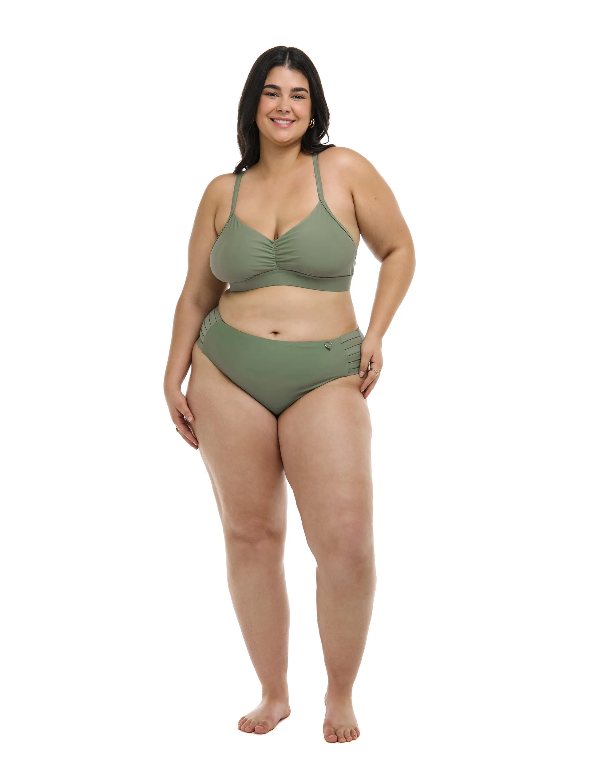 Smoothies Drew Plus Size Fixed Triangle Bikini Top - Cactus