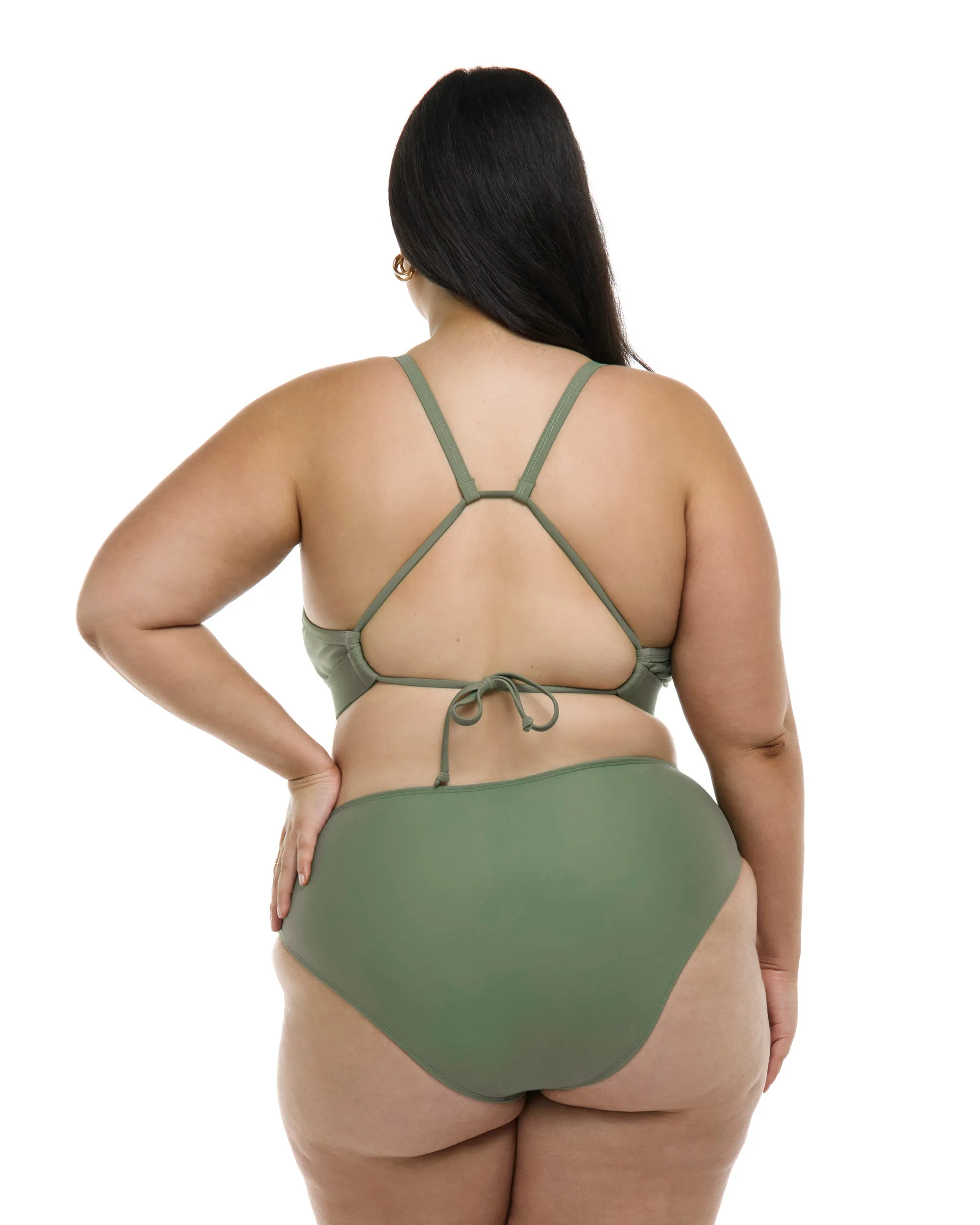 Smoothies Drew Plus Size Fixed Triangle Bikini Top - Cactus