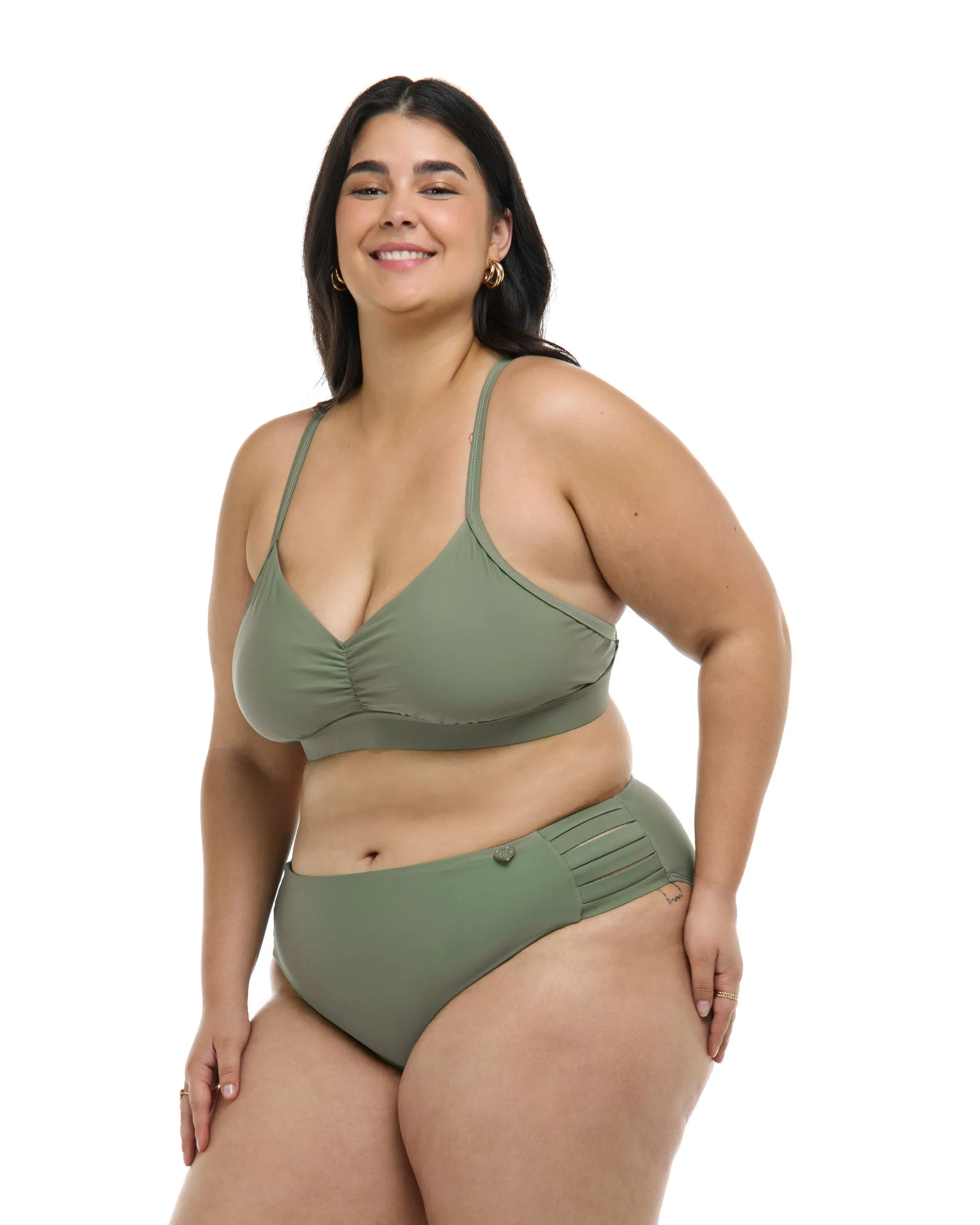 Smoothies Drew Plus Size Fixed Triangle Bikini Top - Cactus