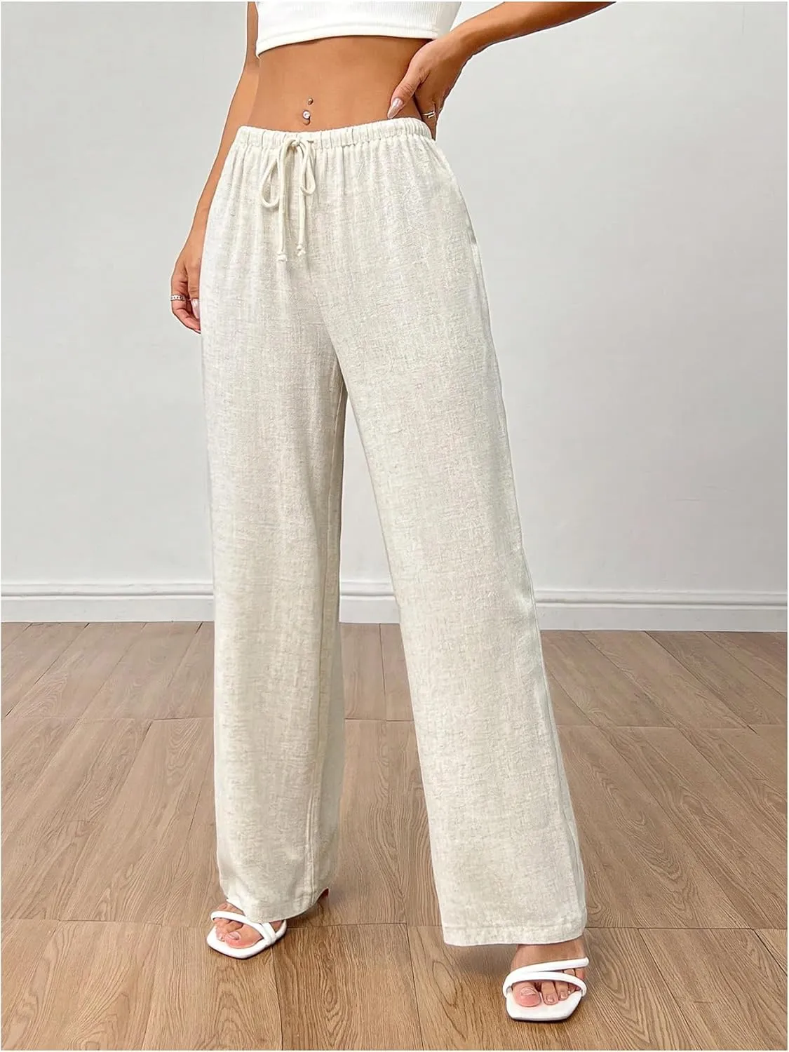 SOLY HUX Women's Casual Drawstring Elastic Waist Pants Wide Leg Long Pants