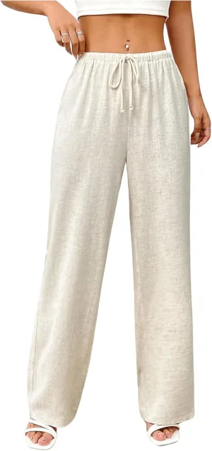 SOLY HUX Women's Casual Drawstring Elastic Waist Pants Wide Leg Long Pants