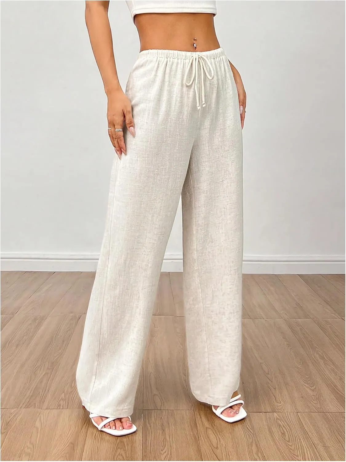 SOLY HUX Women's Casual Drawstring Elastic Waist Pants Wide Leg Long Pants
