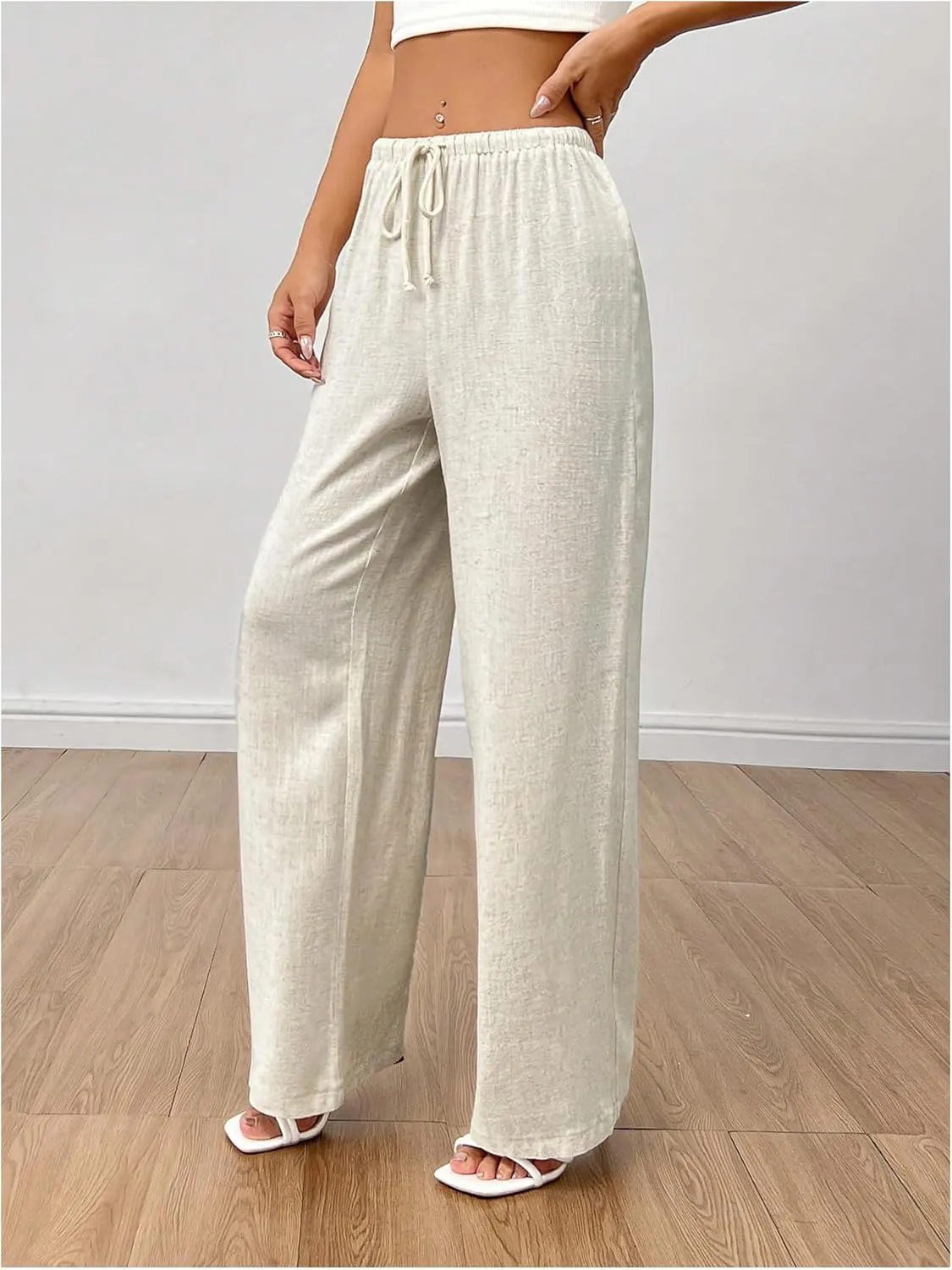 SOLY HUX Women's Casual Drawstring Elastic Waist Pants Wide Leg Long Pants