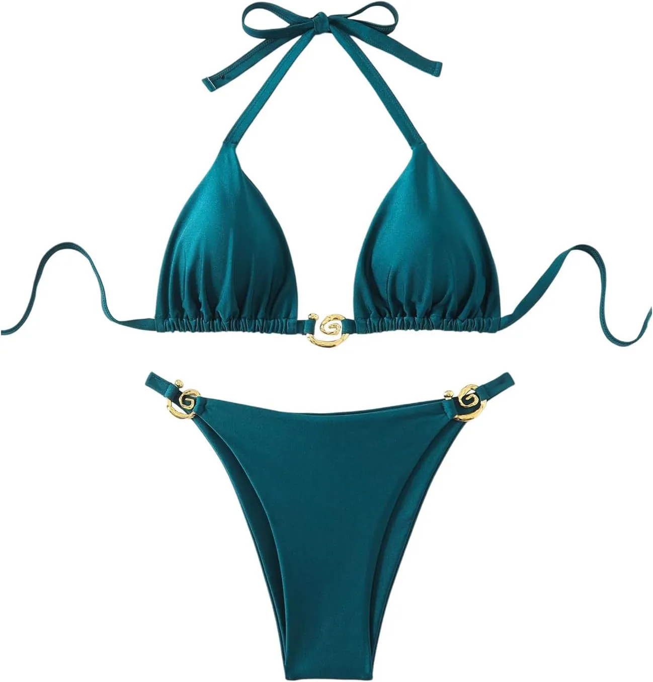 SOLY HUX Women's Plus Size Swimsuit Halter Triangle Tie Back Bikini Set Two Piece Bathing Suit