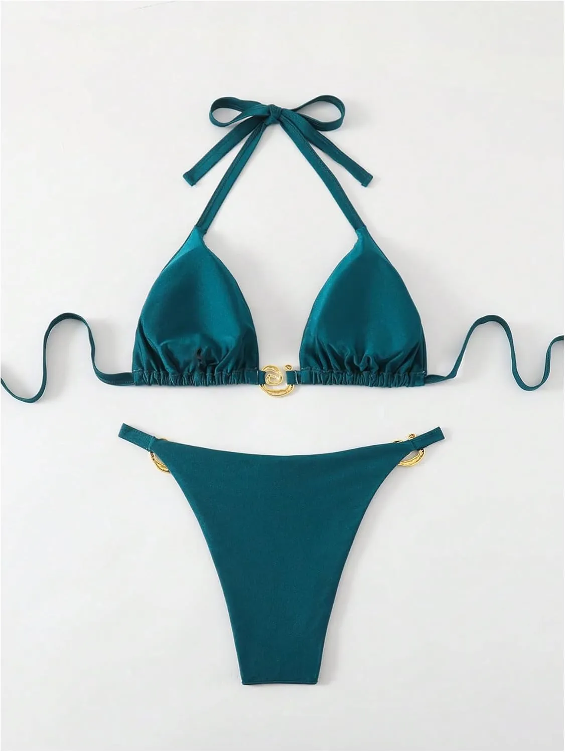 SOLY HUX Women's Plus Size Swimsuit Halter Triangle Tie Back Bikini Set Two Piece Bathing Suit