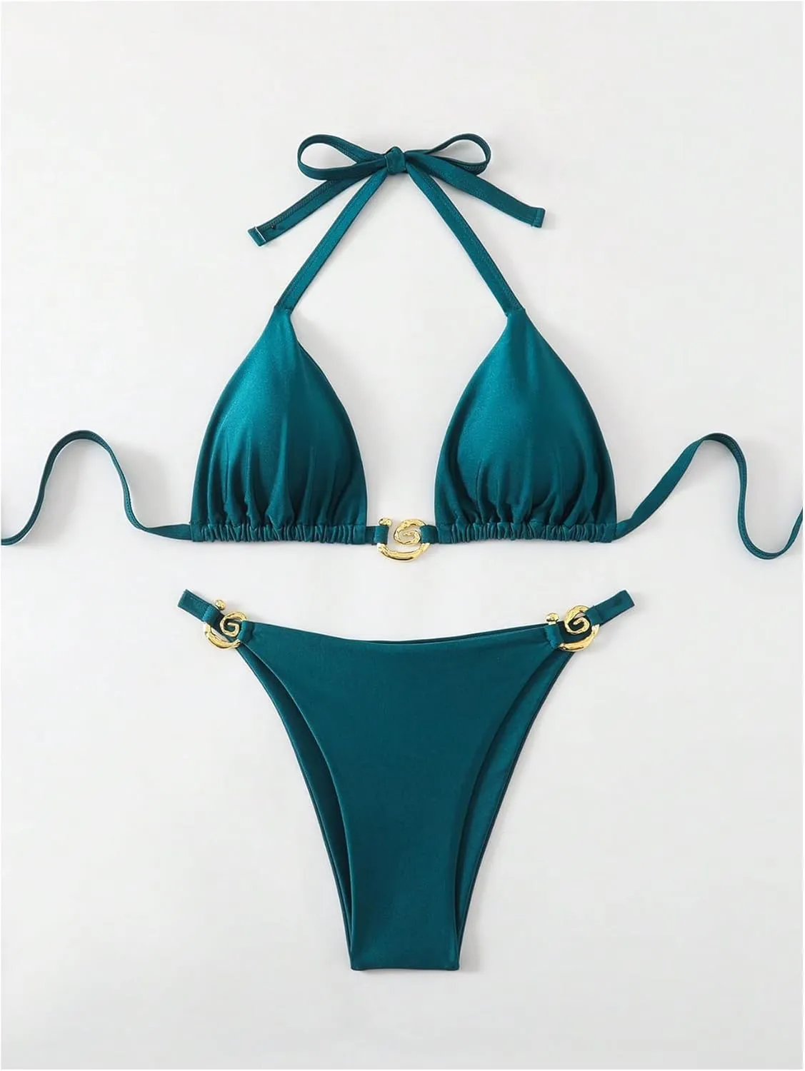 SOLY HUX Women's Plus Size Swimsuit Halter Triangle Tie Back Bikini Set Two Piece Bathing Suit