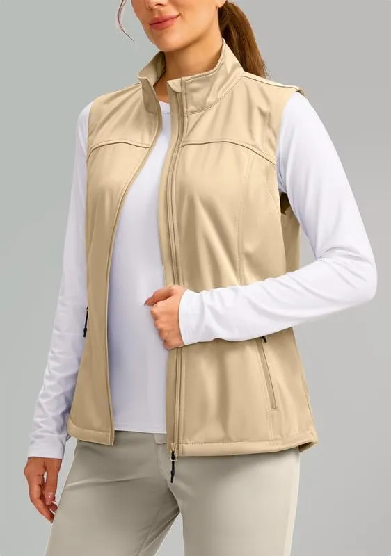 Soothfeel Women's Vest with Zipper Pocekts Lightweight Softshell Sleeveless Jacket Hiking Travel Golf Running Vest for Women
