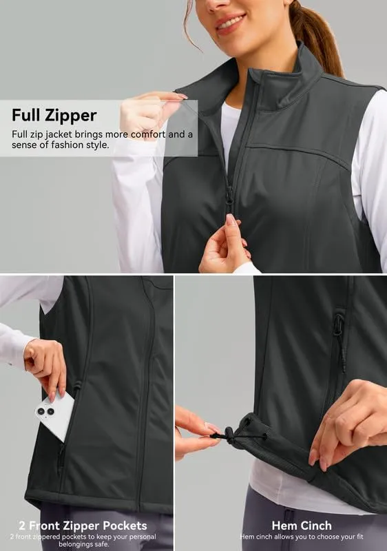 Soothfeel Women's Vest with Zipper Pocekts Lightweight Softshell Sleeveless Jacket Hiking Travel Golf Running Vest for Women