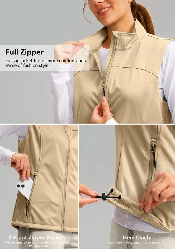 Soothfeel Women's Vest with Zipper Pocekts Lightweight Softshell Sleeveless Jacket Hiking Travel Golf Running Vest for Women