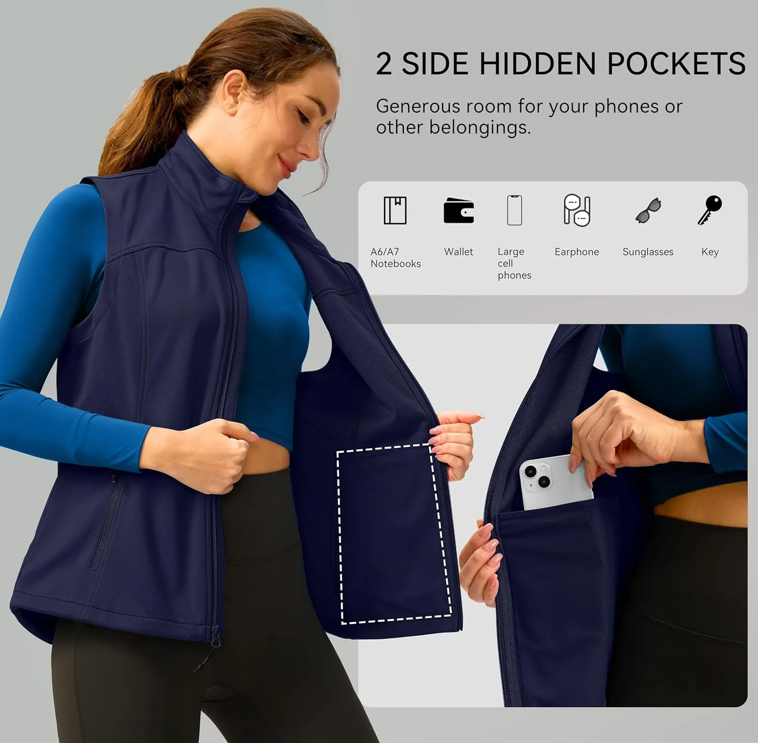 Soothfeel Women's Vest with Zipper Pocekts Lightweight Softshell Sleeveless Jacket Hiking Travel Golf Running Vest for Women