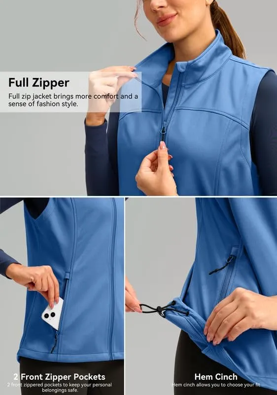 Soothfeel Women's Vest with Zipper Pocekts Lightweight Softshell Sleeveless Jacket Hiking Travel Golf Running Vest for Women