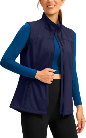 Soothfeel Women's Vest with Zipper Pocekts Lightweight Softshell Sleeveless Jacket Hiking Travel Golf Running Vest for Women