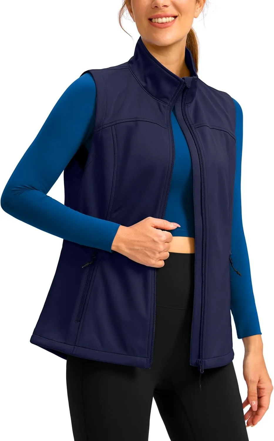 Soothfeel Women's Vest with Zipper Pocekts Lightweight Softshell Sleeveless Jacket Hiking Travel Golf Running Vest for Women